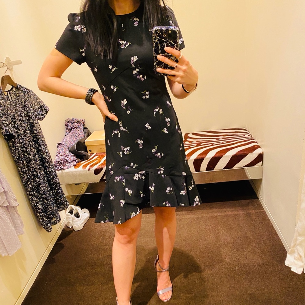 Michael Kors Floral Embroidered Crepe Flounce Dress